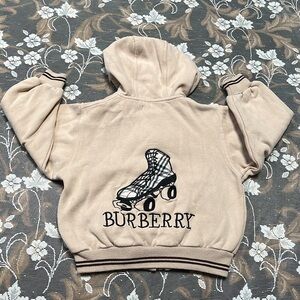 Burberry Kids Medium Beige Embroidered Zip Up Hoodie w/ Trim